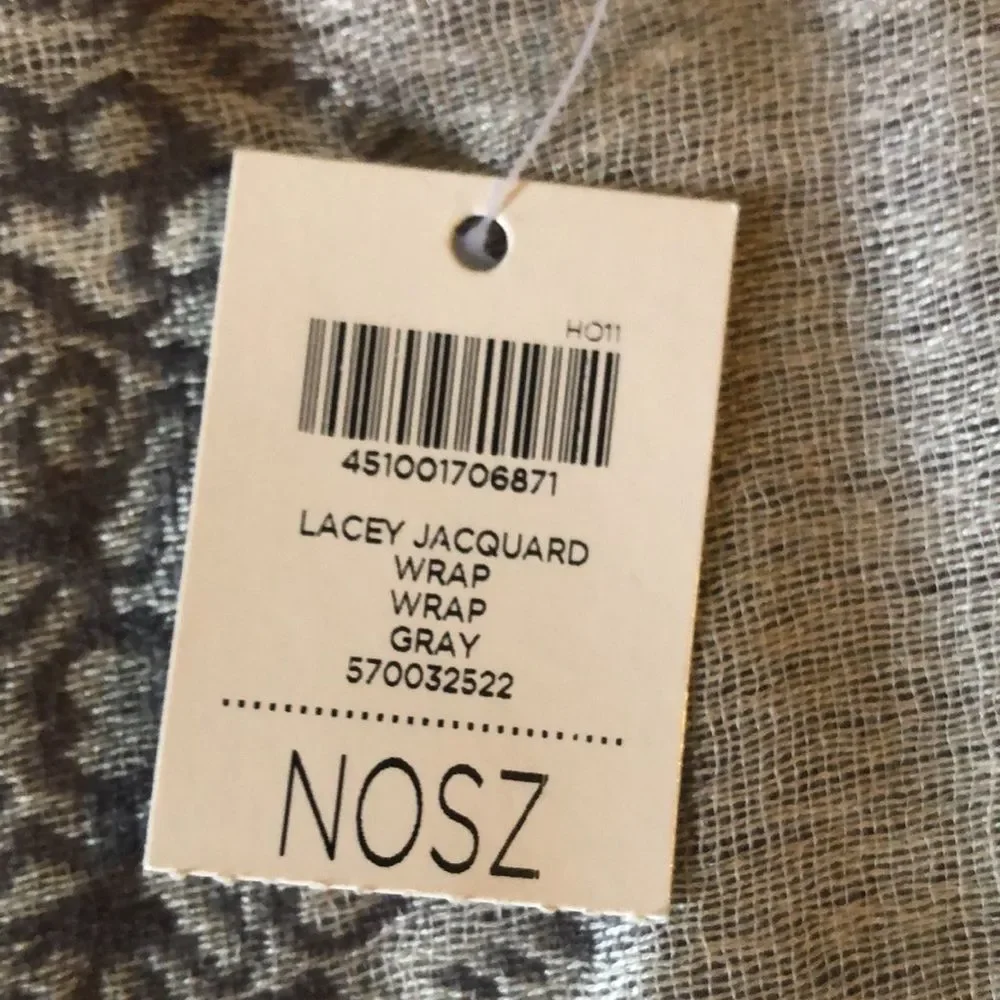 Chico’s Lacey jacquard wrap scarf gray one size fringe edge NWT - Picture 7 of 12